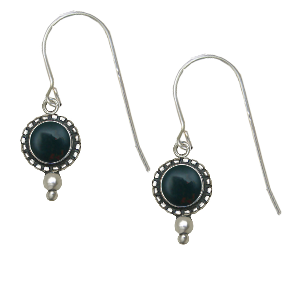 Sterling Silver Little Bloodstone Gemstone Drop Dangle Earrings